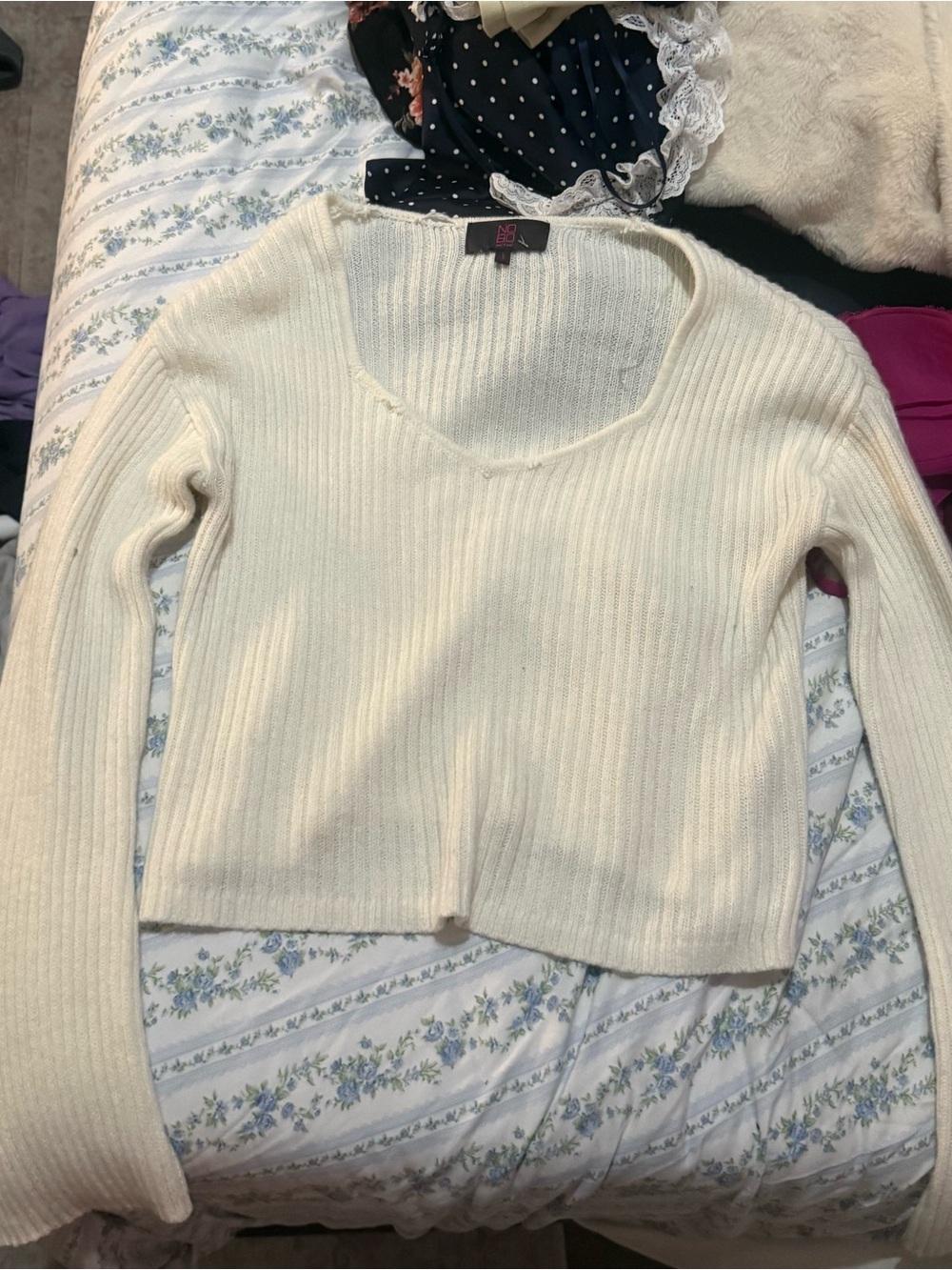 NOBO White Ribbed Cropped Cardigan